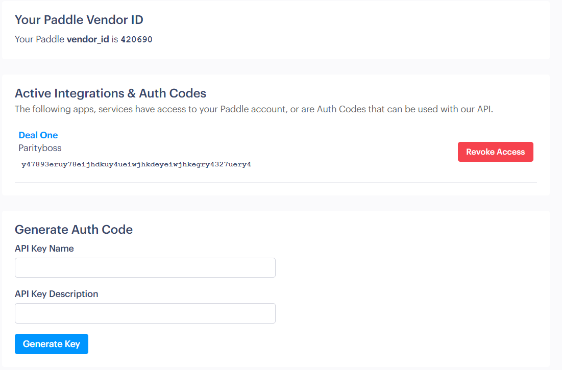 Create a Paddle vendor ID and auth code